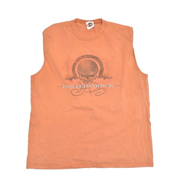 Harley-Davidson Orange Sleeveless Skull T-Shirt Size XXL Tank Skull - Picture 1 of 8